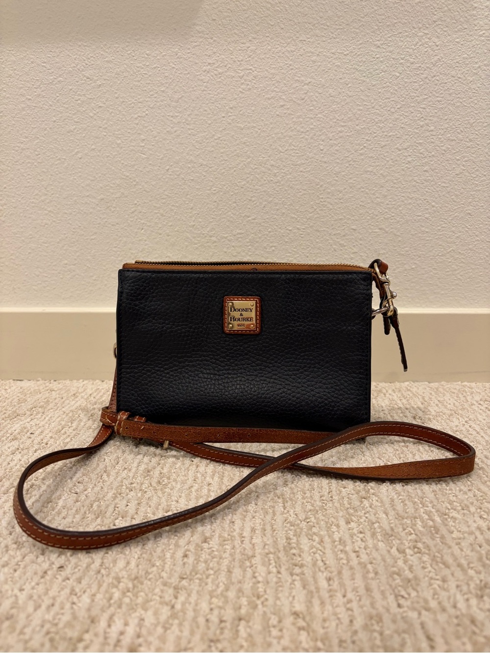 Dooney & Bourke Black Crossbody with Brown Trim and Strap